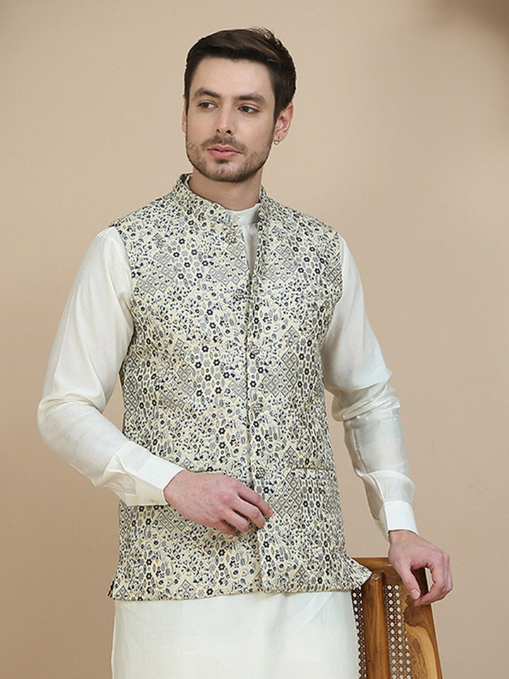 Woven Design Nehru Jacket For Men