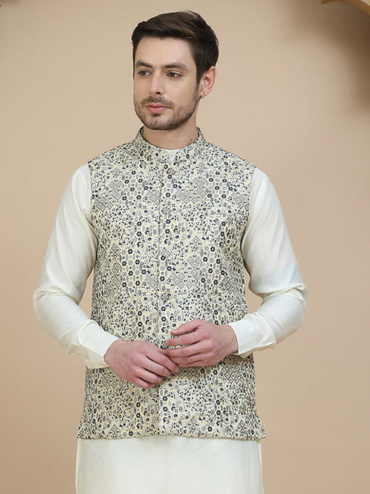 Woven Design Nehru Jacket For Men