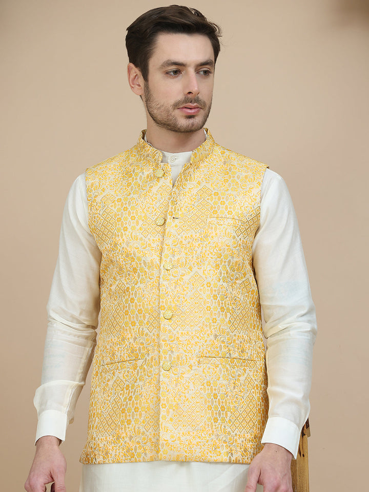 Woven Design Nehru Jacket For Men