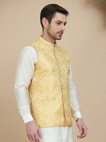 Woven Design Nehru Jacket For Men