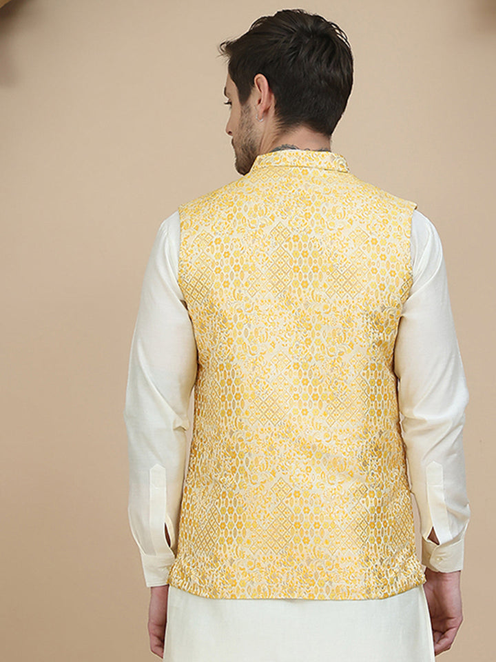 Woven Design Nehru Jacket For Men