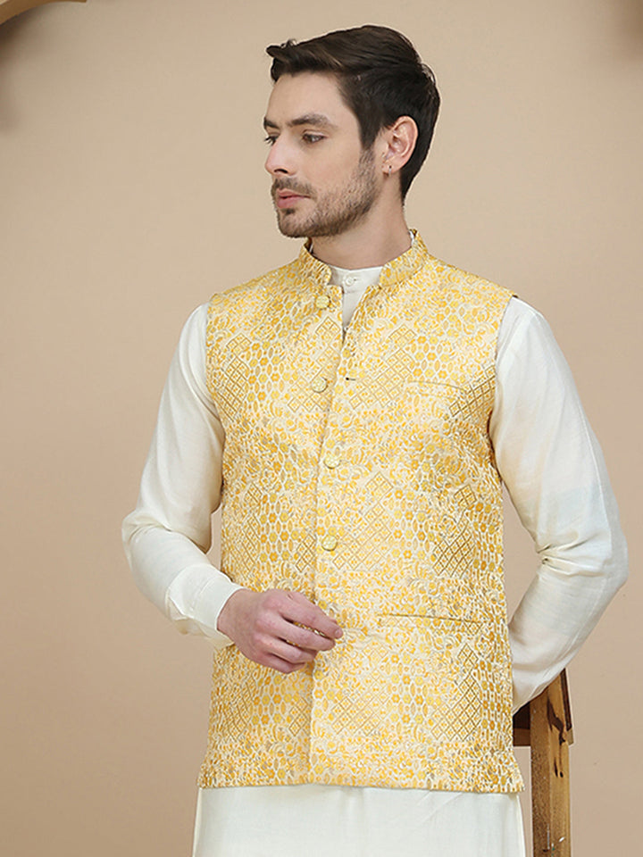 Woven Design Nehru Jacket For Men