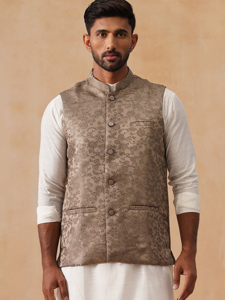 Woven Design Nehru Jacket For Men