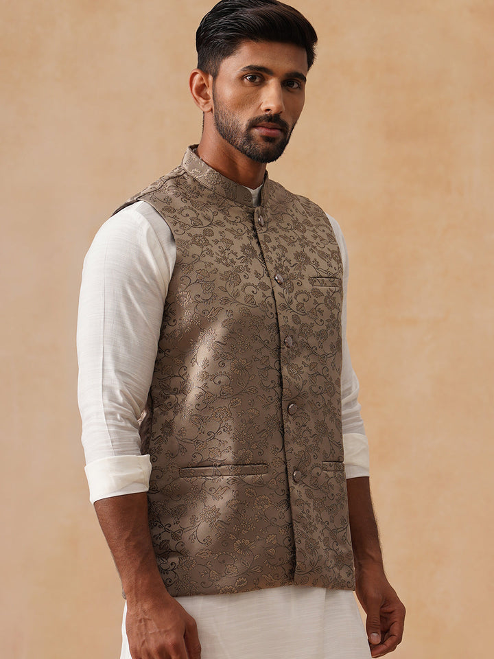 Woven Design Nehru Jacket For Men