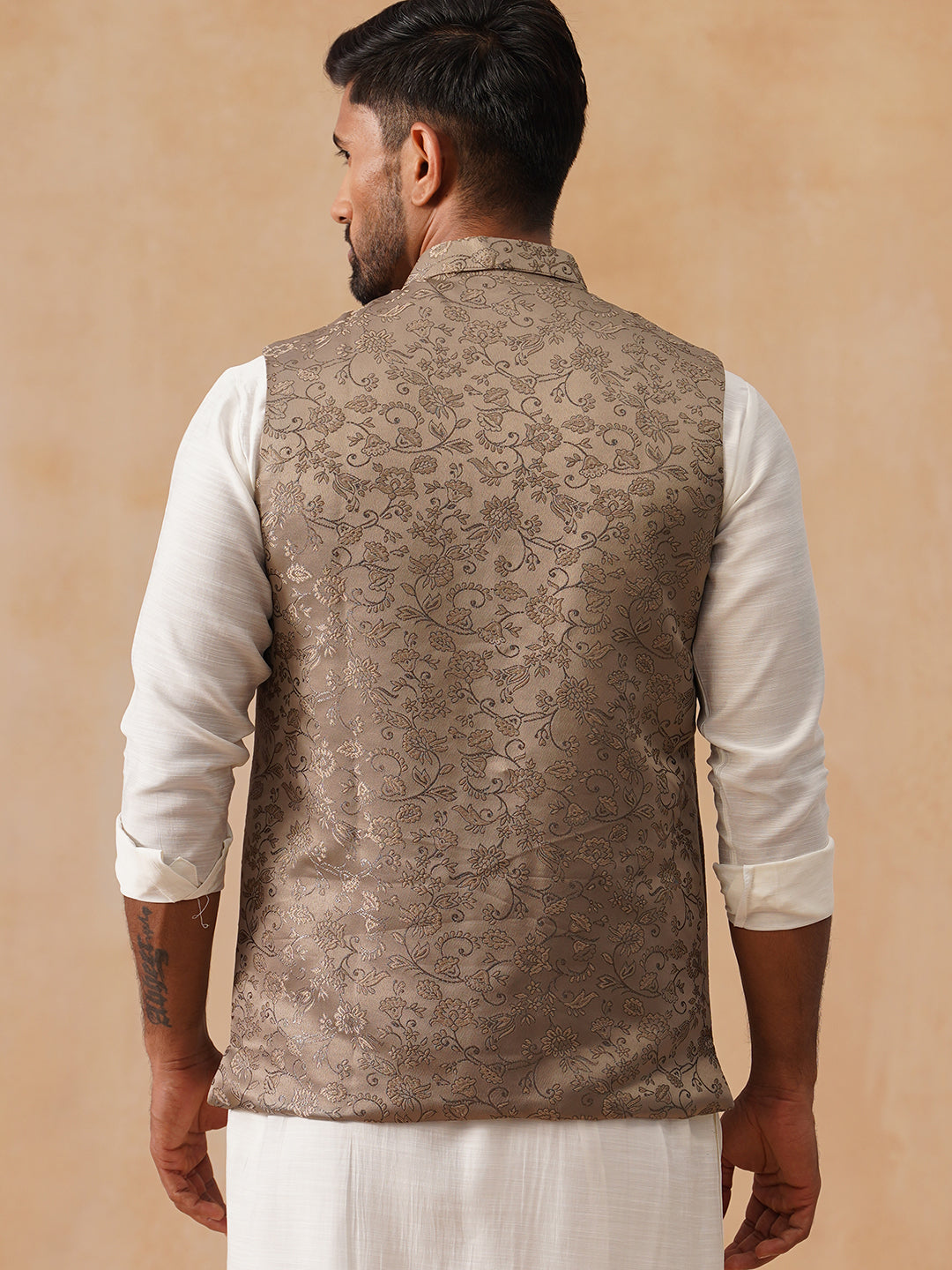Woven Design Nehru Jacket For Men