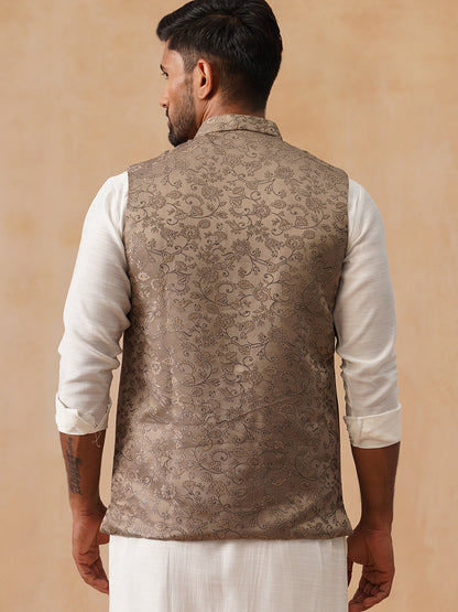 Woven Design Nehru Jacket For Men