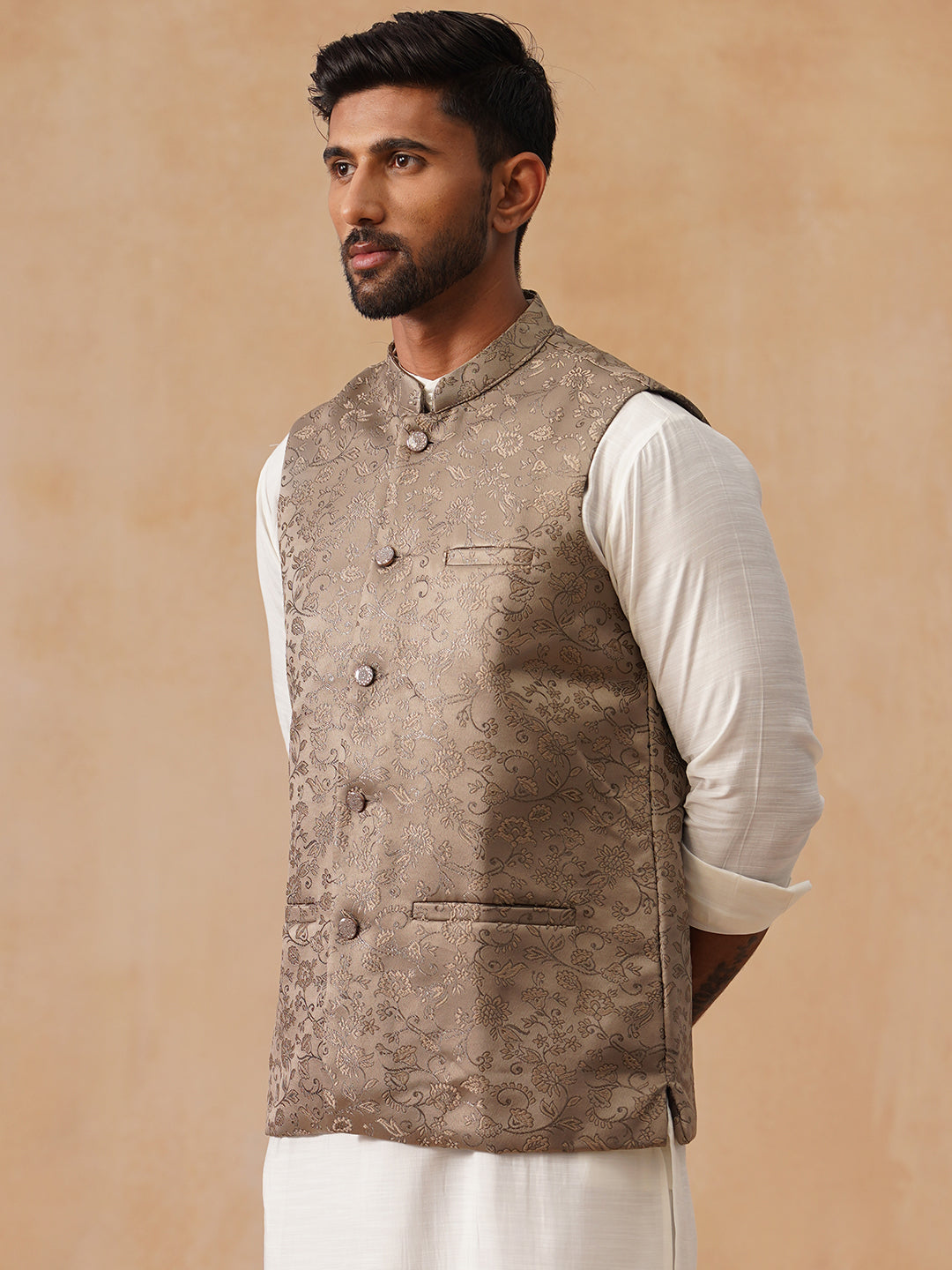Woven Design Nehru Jacket For Men
