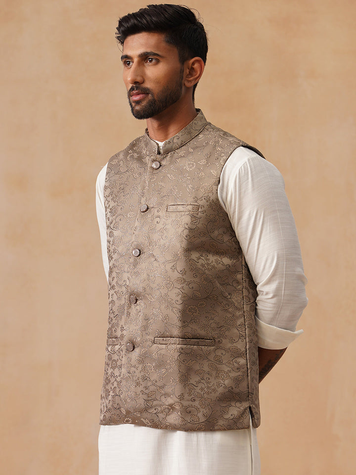 Woven Design Nehru Jacket For Men