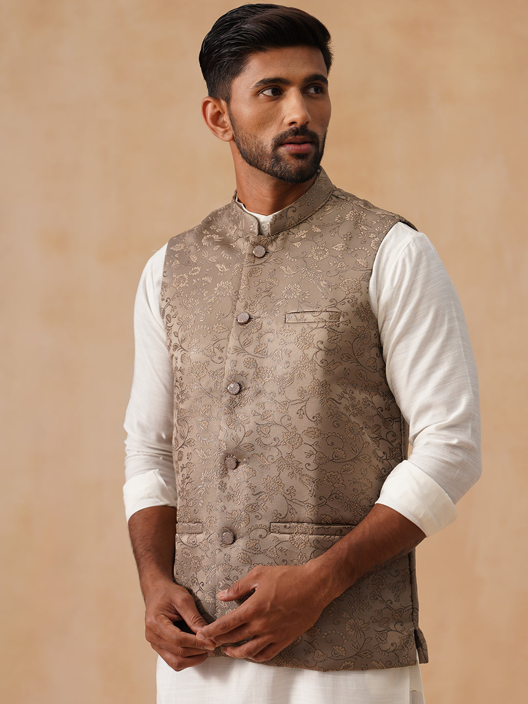Woven Design Nehru Jacket For Men
