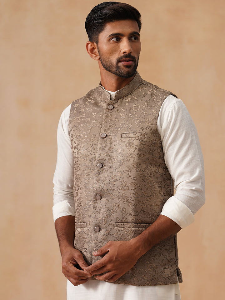 Woven Design Nehru Jacket For Men