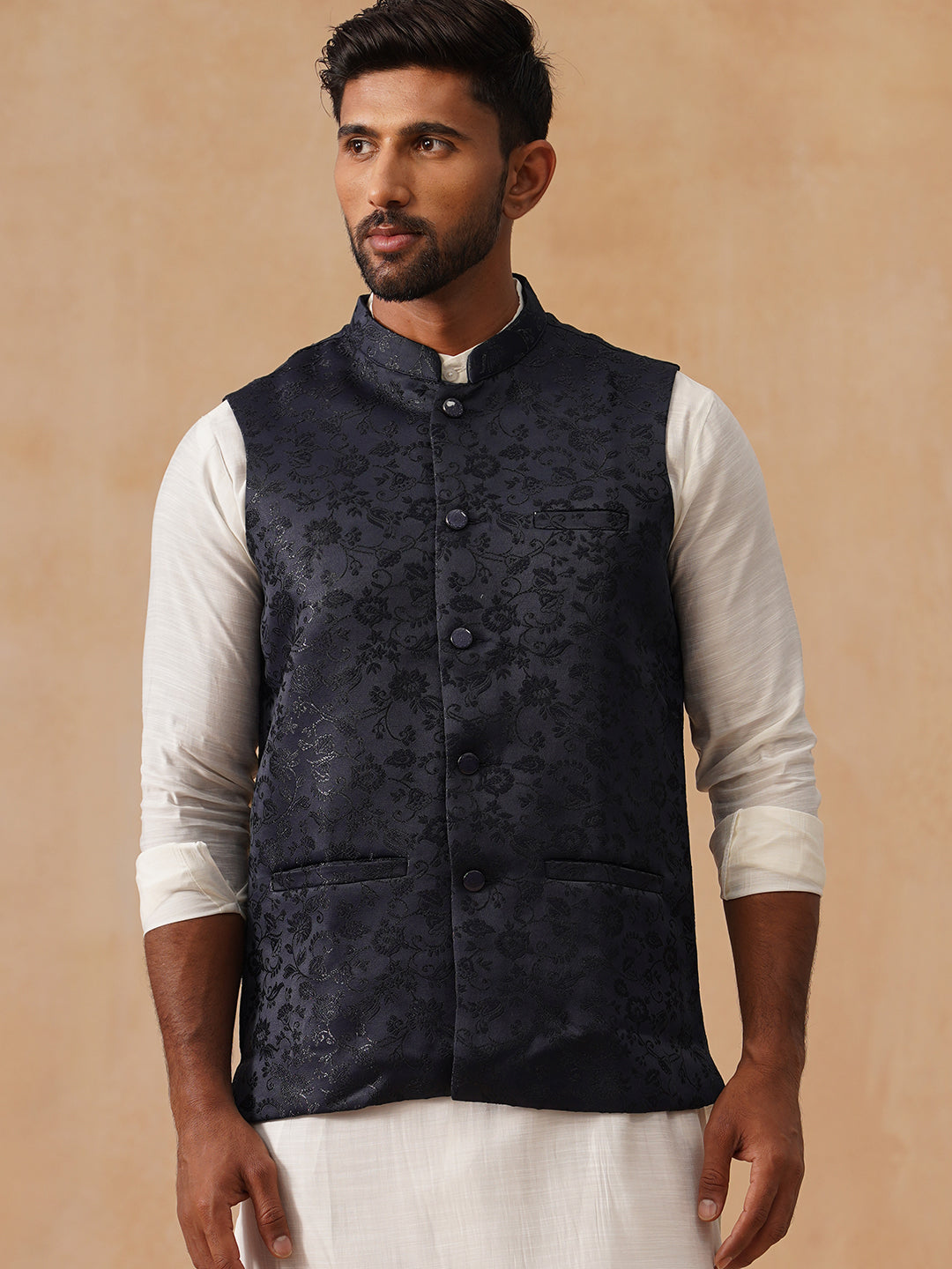 Woven Design Nehru Jacket For Men