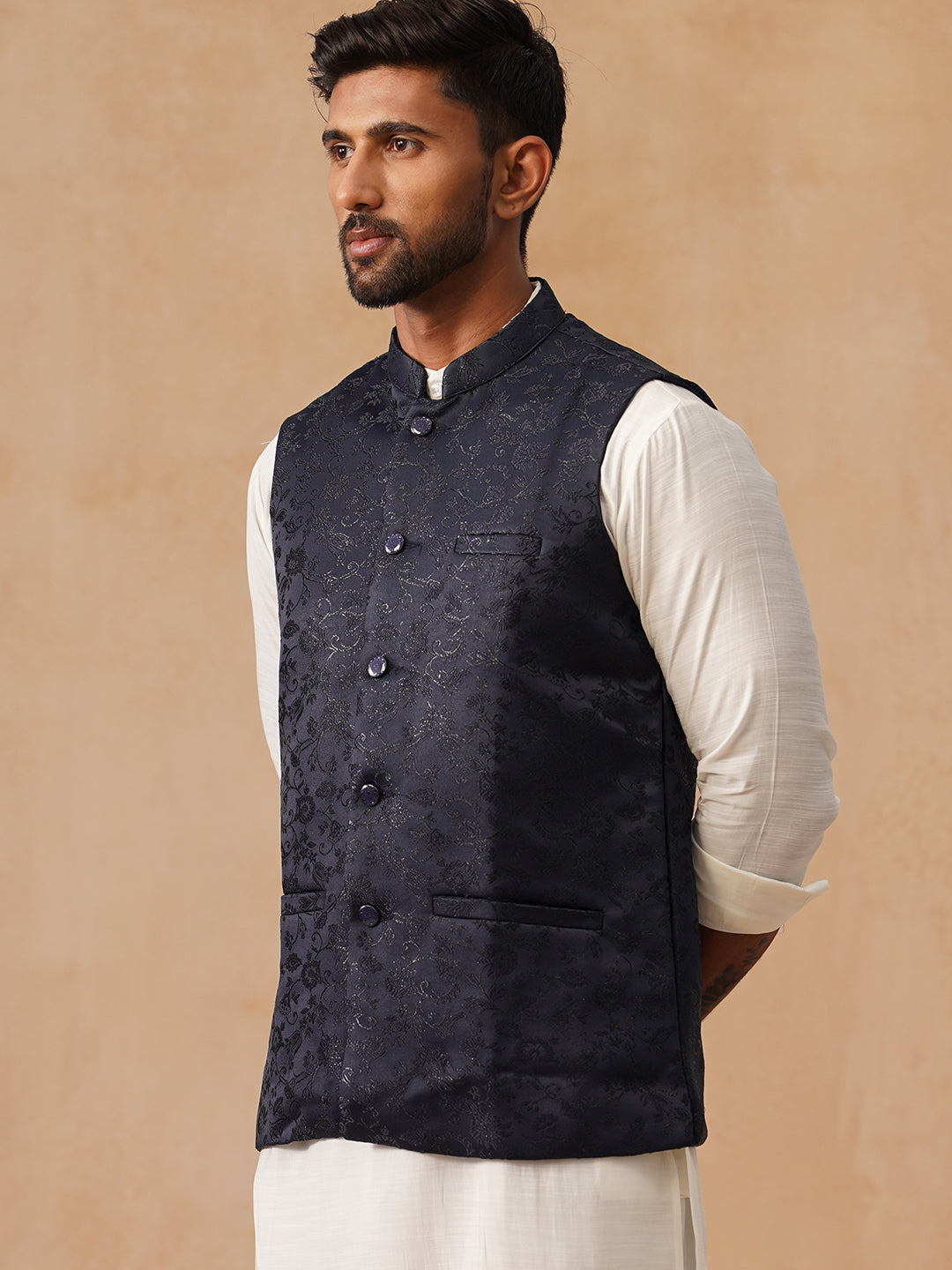 Woven Design Nehru Jacket For Men