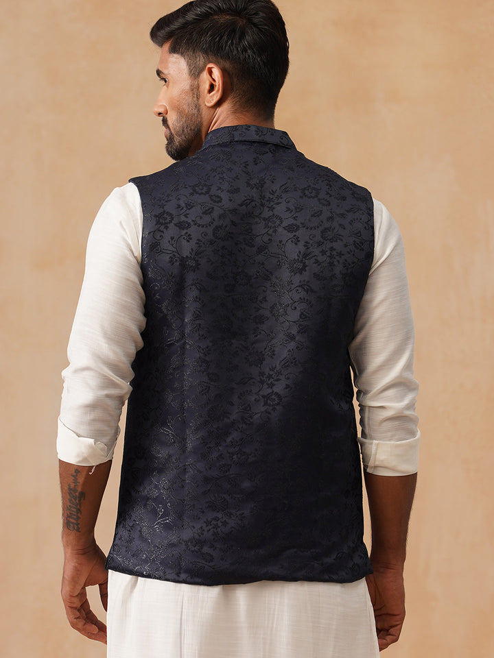 Woven Design Nehru Jacket For Men