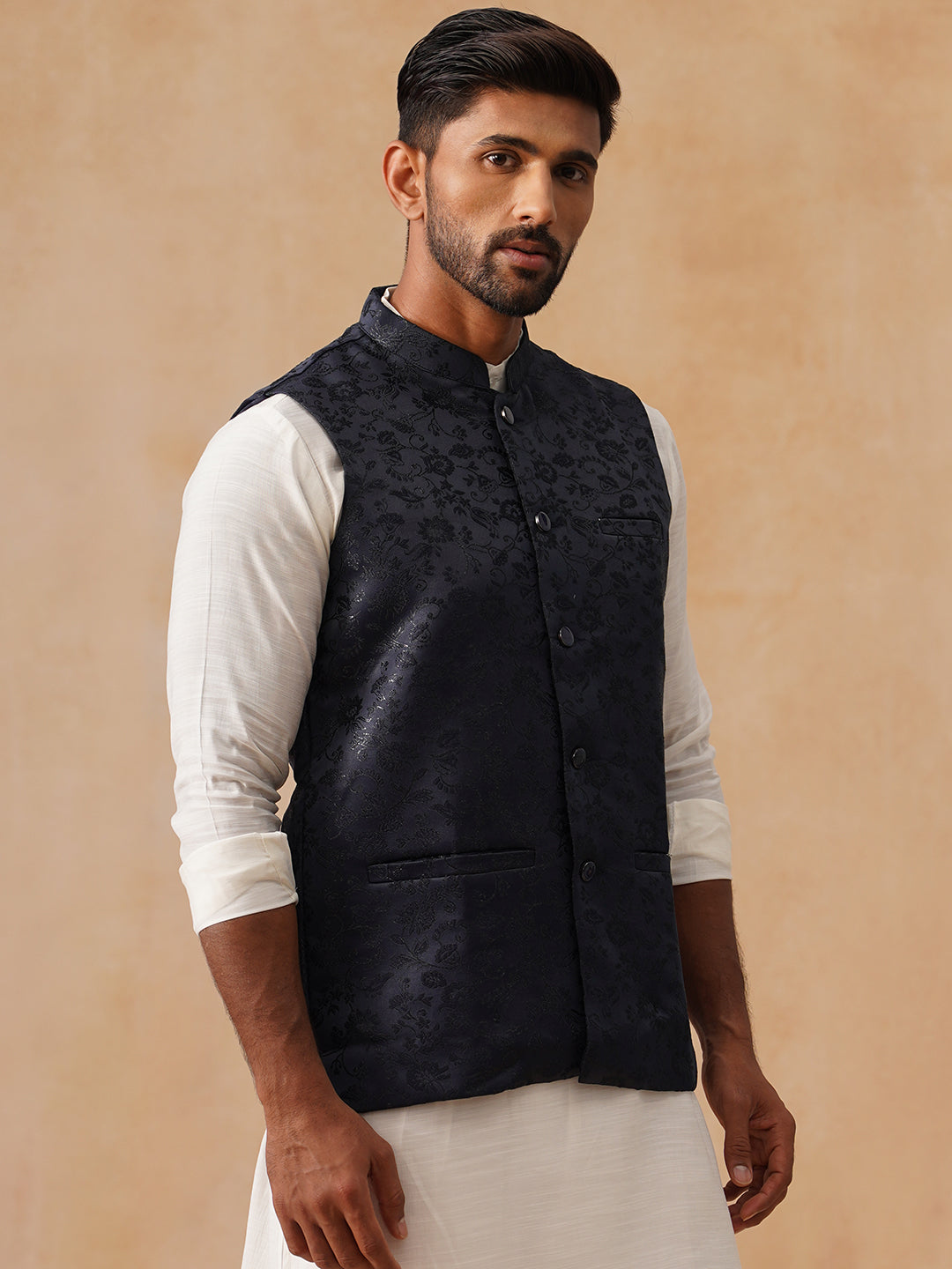Woven Design Nehru Jacket For Men