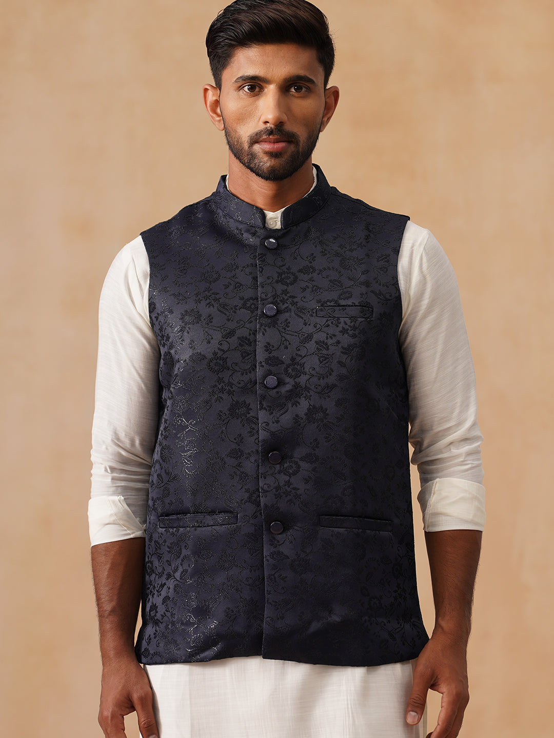 Woven Design Nehru Jacket For Men