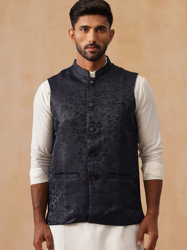 Woven Design Nehru Jacket For Men