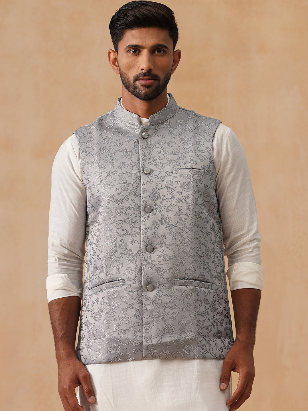 Woven Design Nehru Jacket For Men