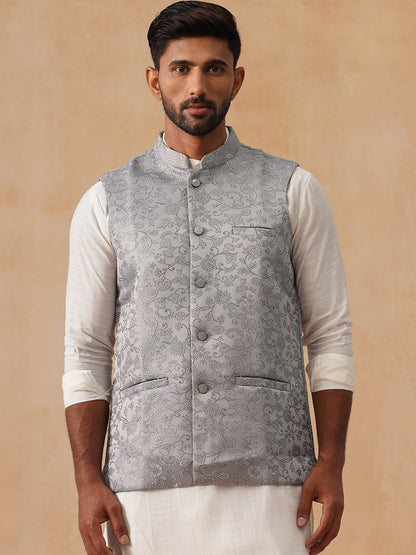 Woven Design Nehru Jacket For Men