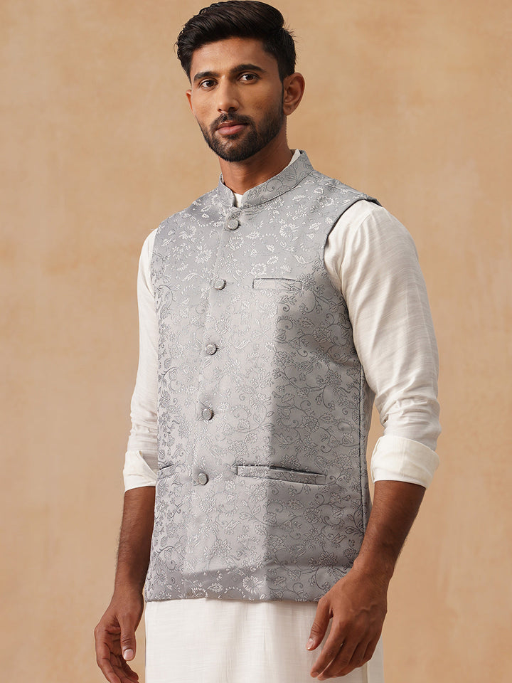 Woven Design Nehru Jacket For Men