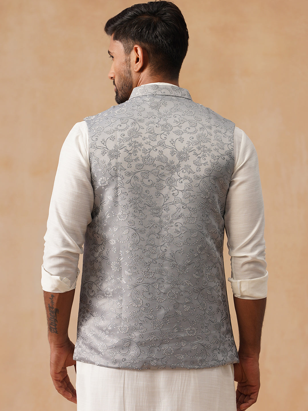 Woven Design Nehru Jacket For Men