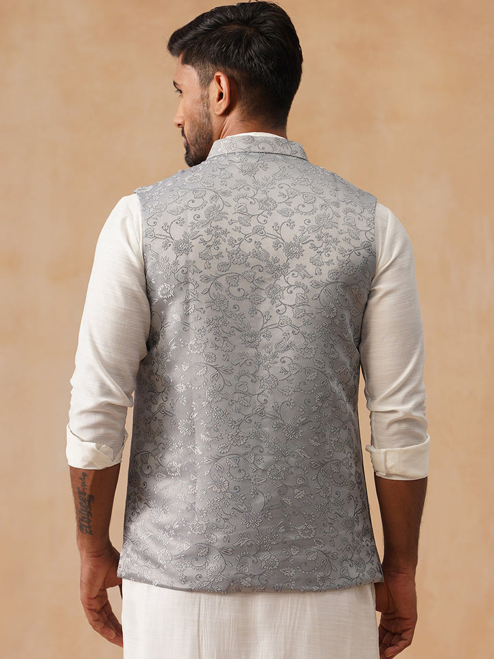 Woven Design Nehru Jacket For Men