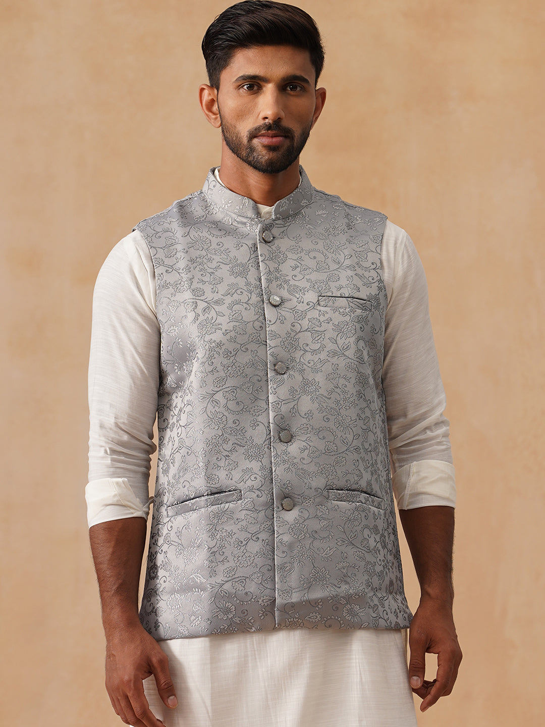 Woven Design Nehru Jacket For Men