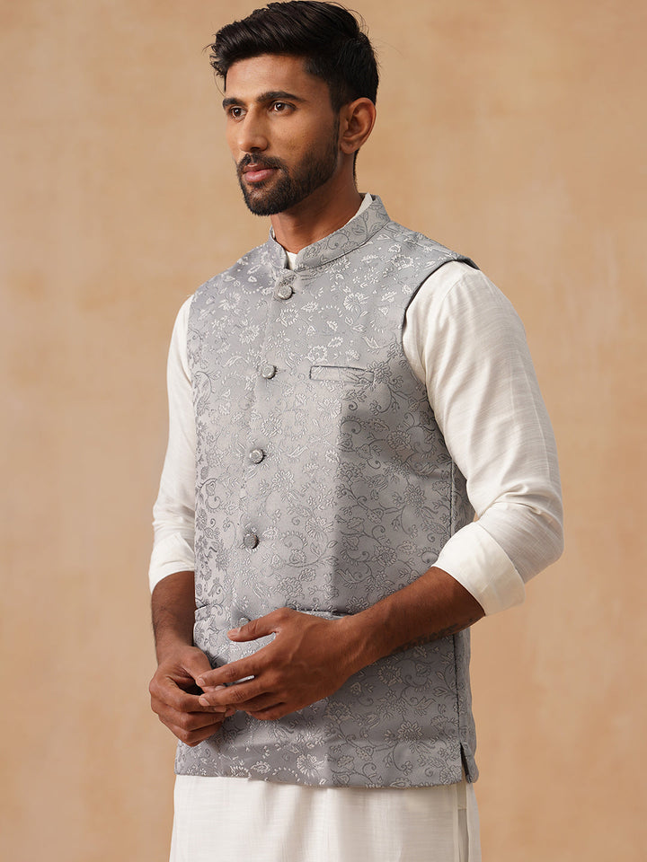 Woven Design Nehru Jacket For Men