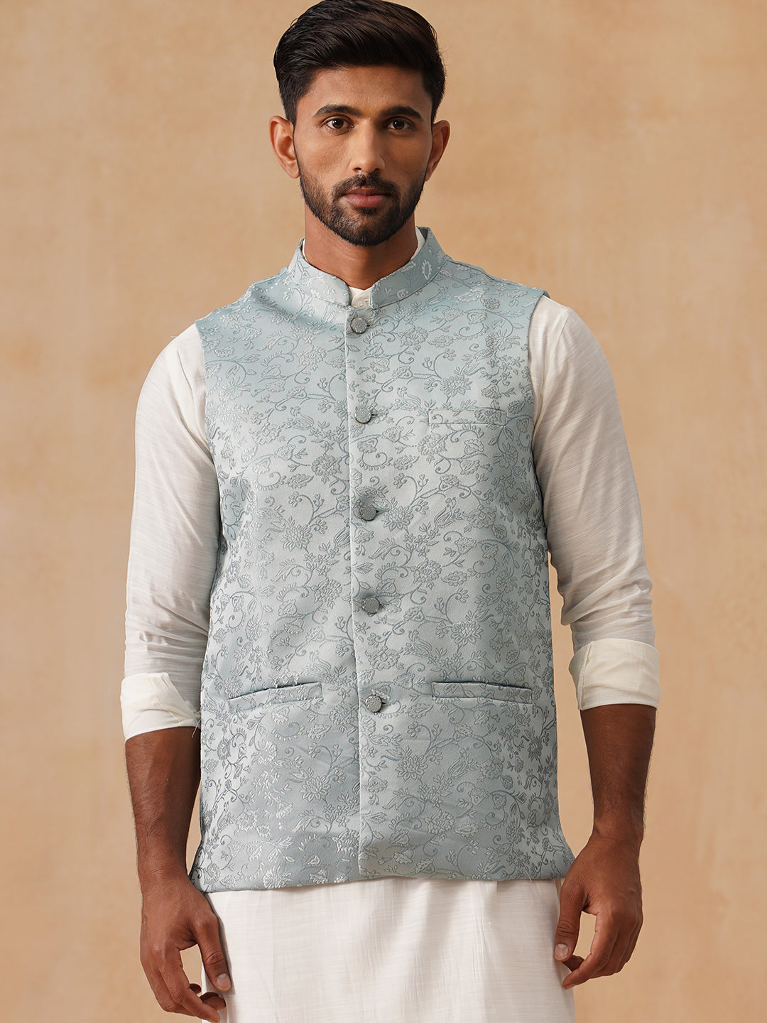 Woven Design Nehru Jacket For Men