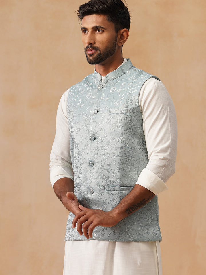 Woven Design Nehru Jacket For Men