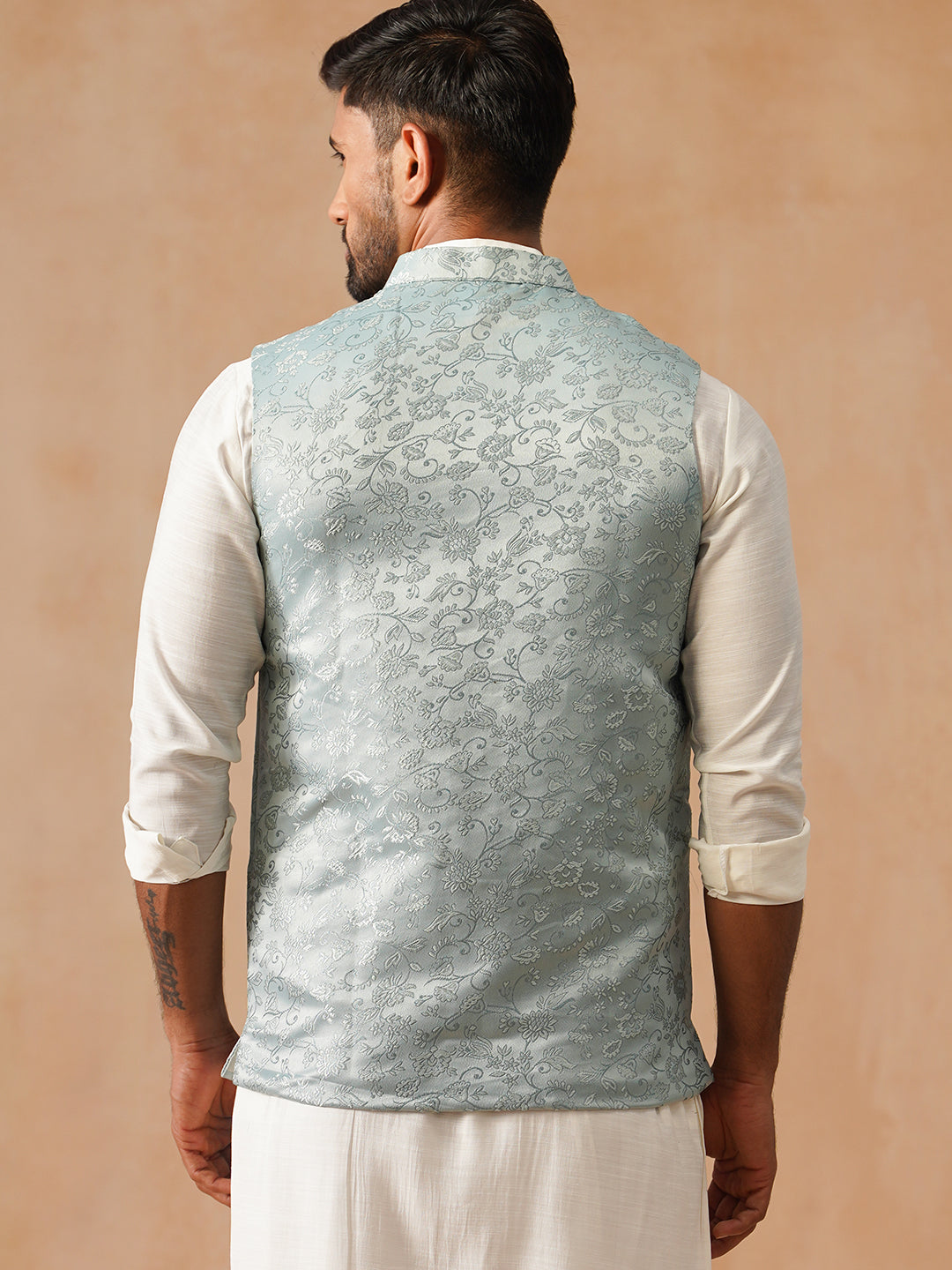 Woven Design Nehru Jacket For Men
