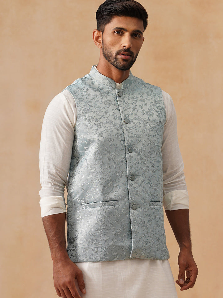 Woven Design Nehru Jacket For Men