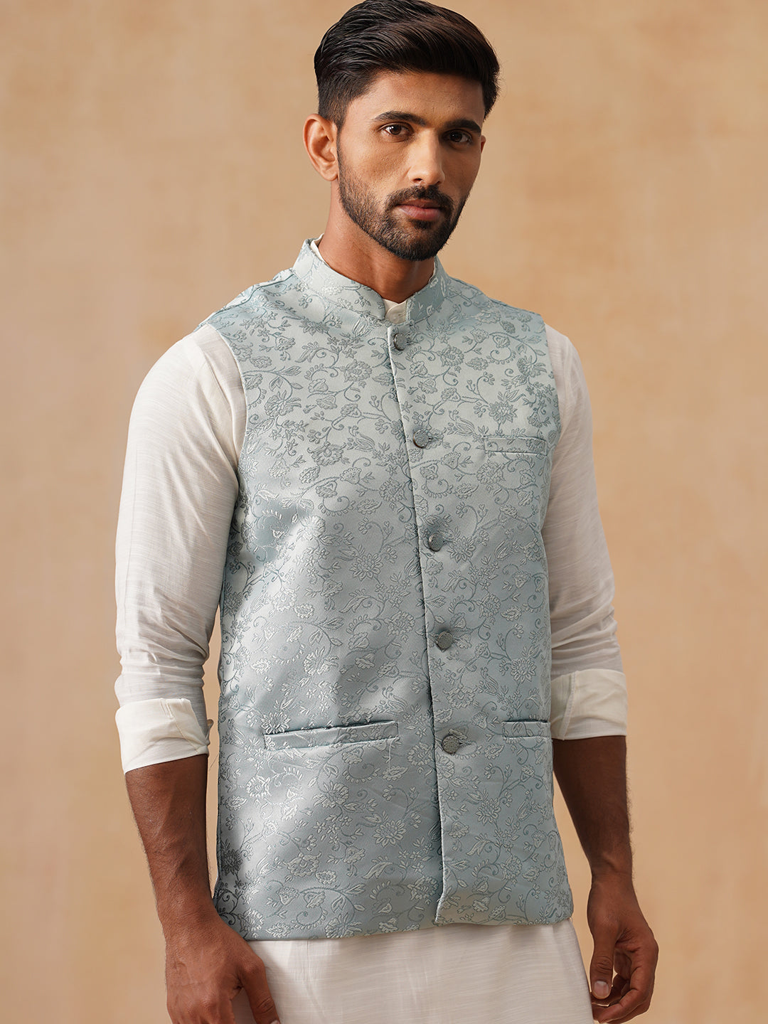 Woven Design Nehru Jacket For Men