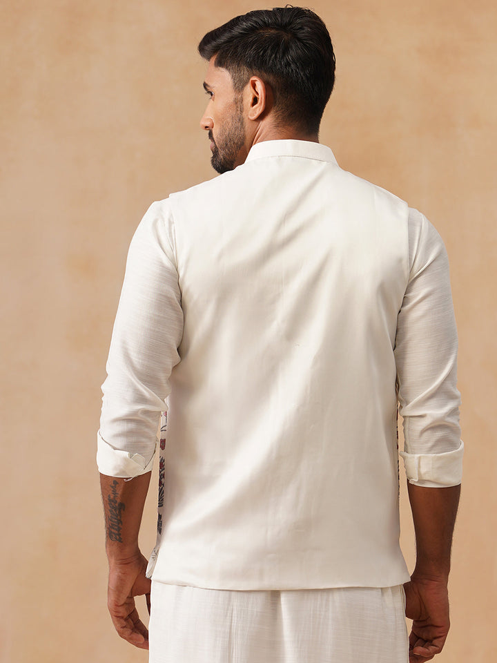 Floral Embroidered Silk Blend Nehru Jacket