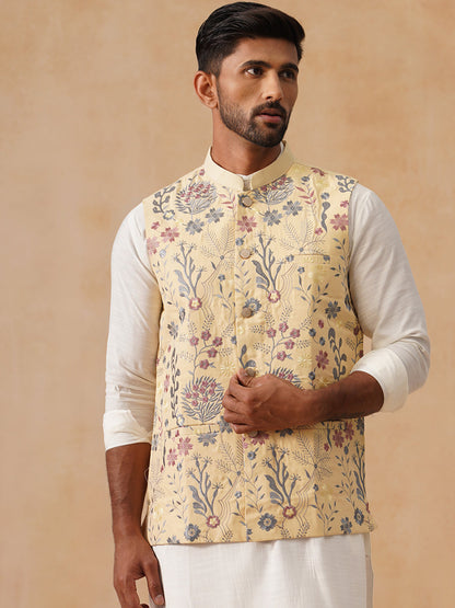 Floral Embroidered Silk Blend Nehru Jacket