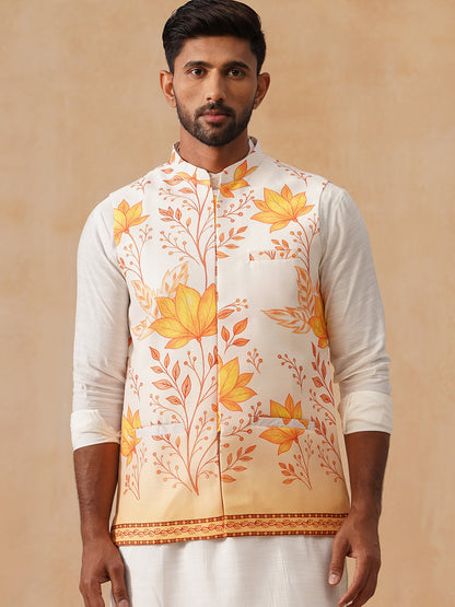 Floral Printed Silk Blend Nehru Jacket