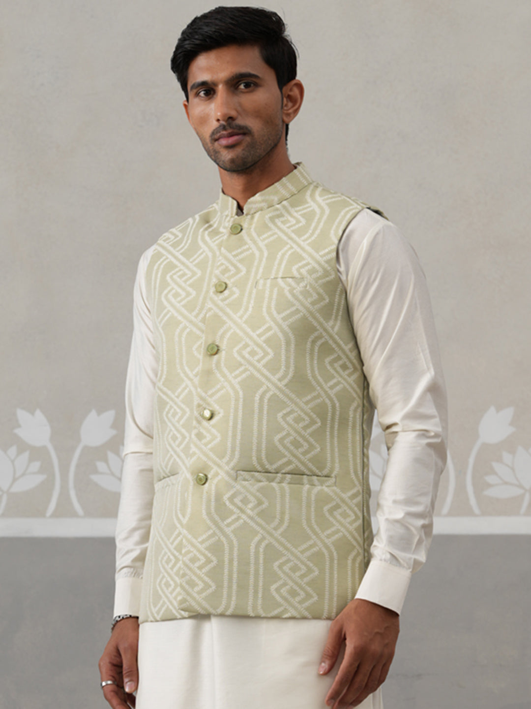 Geometric Weave Embroidered Nehru Jacket