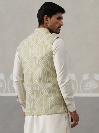 Geometric Weave Embroidered Nehru Jacket