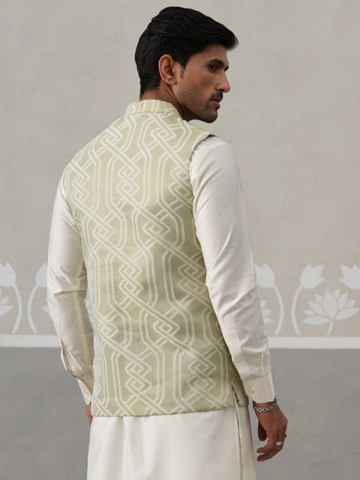 Geometric Weave Embroidered Nehru Jacket