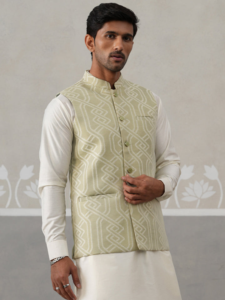 Geometric Weave Embroidered Nehru Jacket