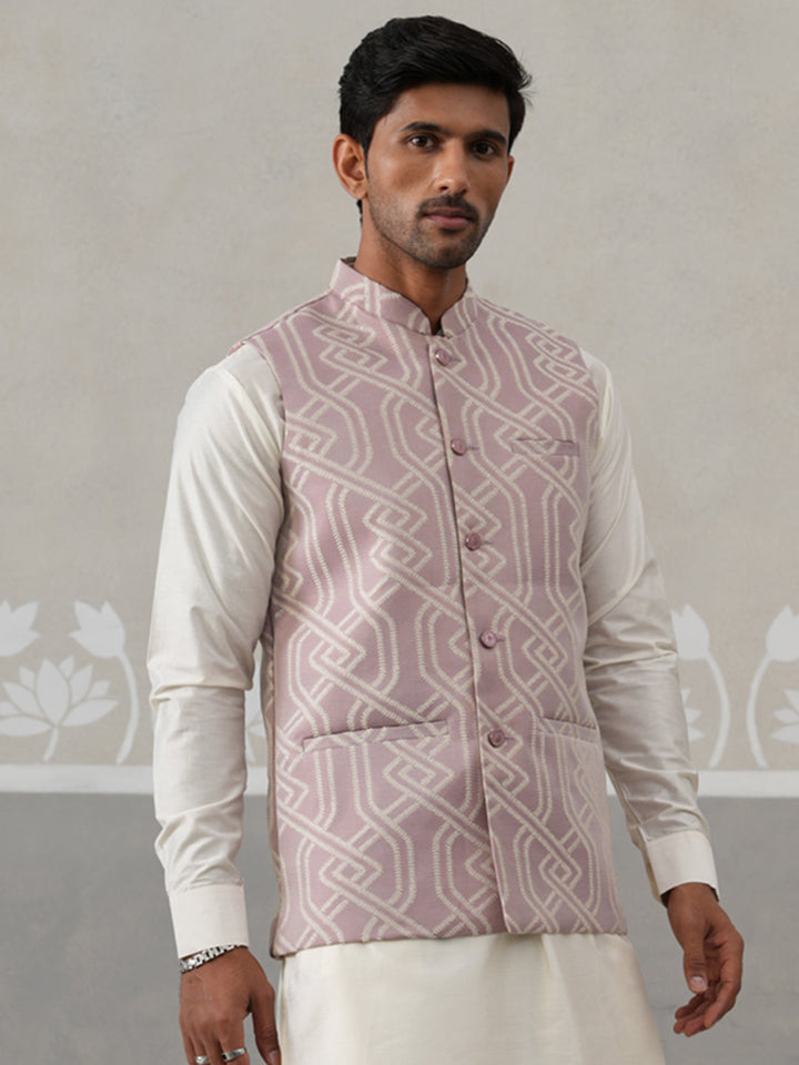Geometric Weave Embroidered Nehru Jacket