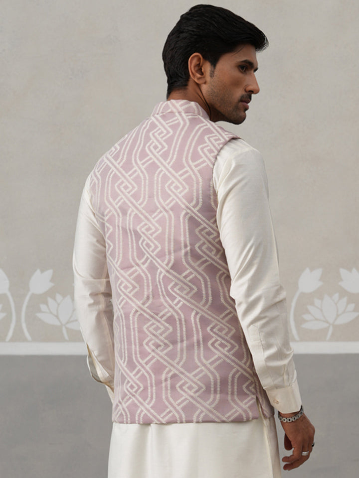 Geometric Weave Embroidered Nehru Jacket