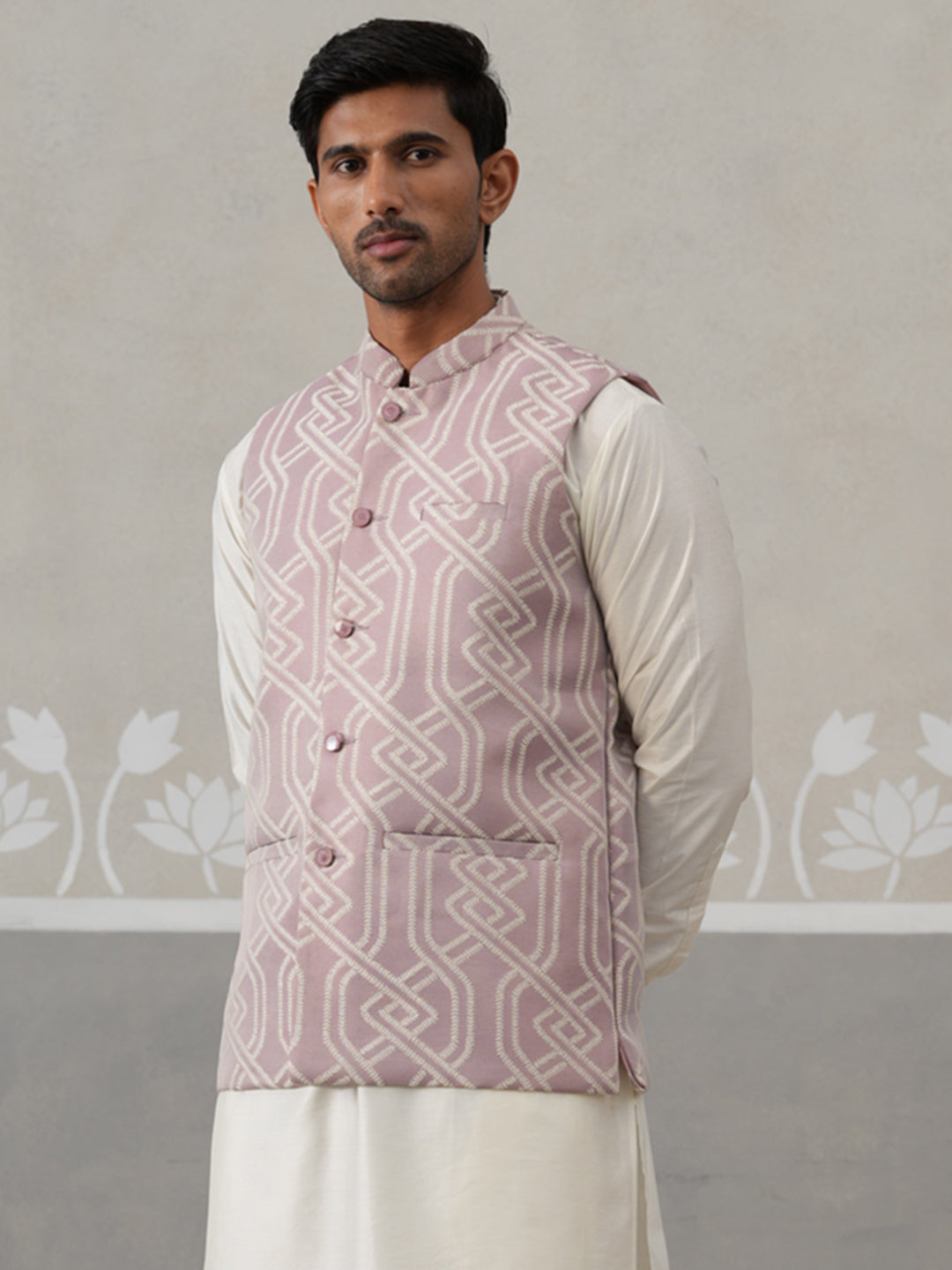 Geometric Weave Embroidered Nehru Jacket