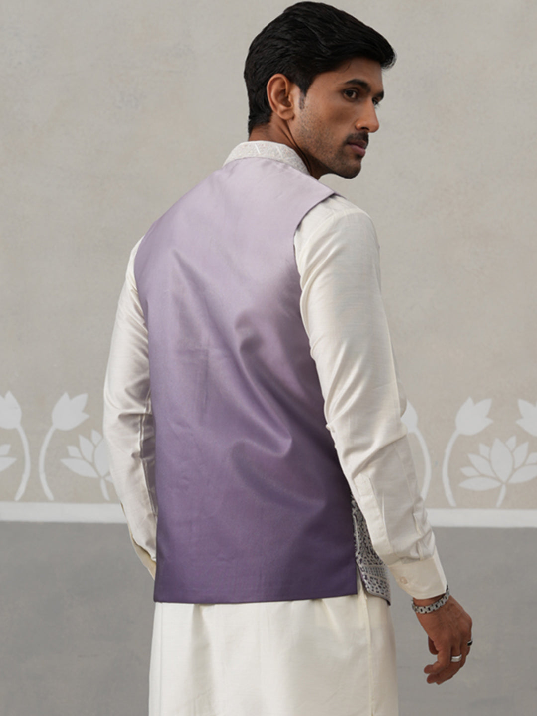 Purple Silk Blend Embroidered Nehru Jacket