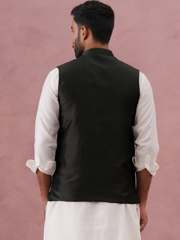 Floral Embroidered Silk Nehru Jacket