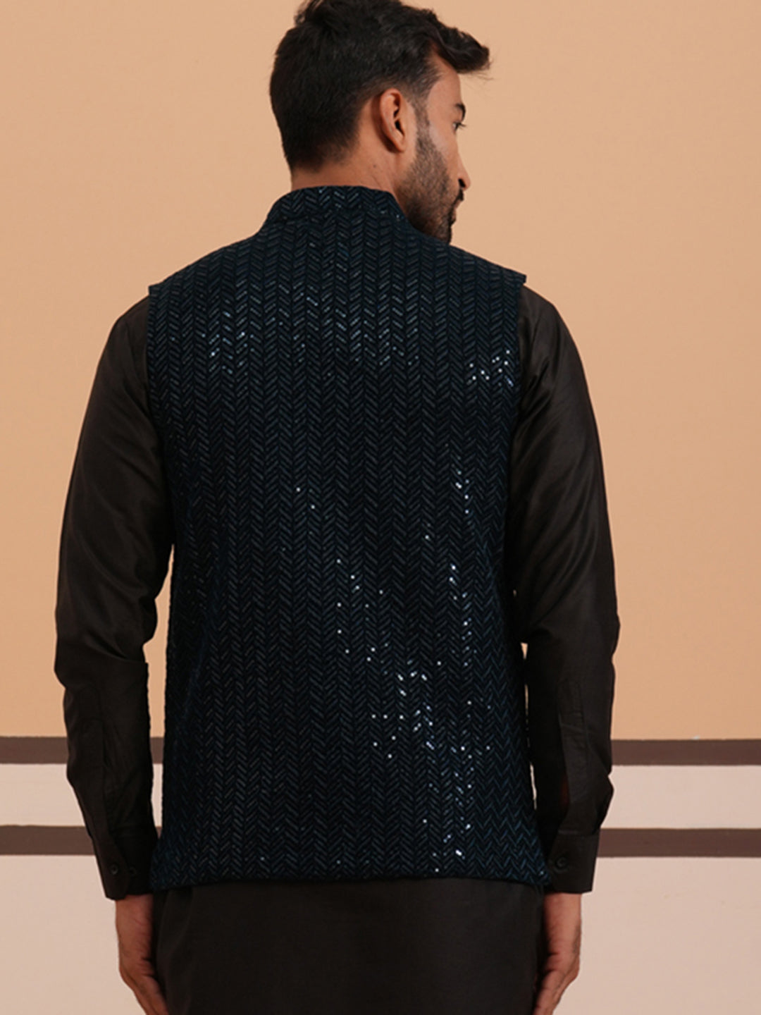 Men’S Velvet Sequin Work Nehru Jacket