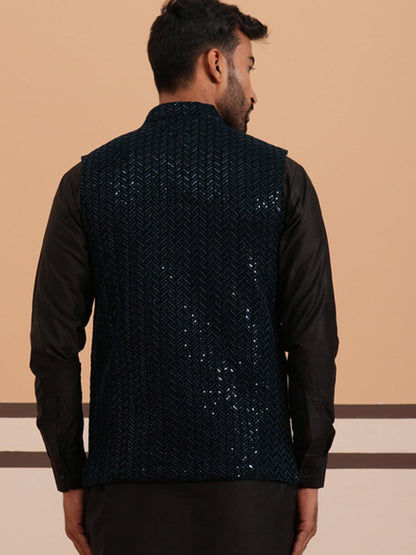 Men’S Velvet Sequin Work Nehru Jacket