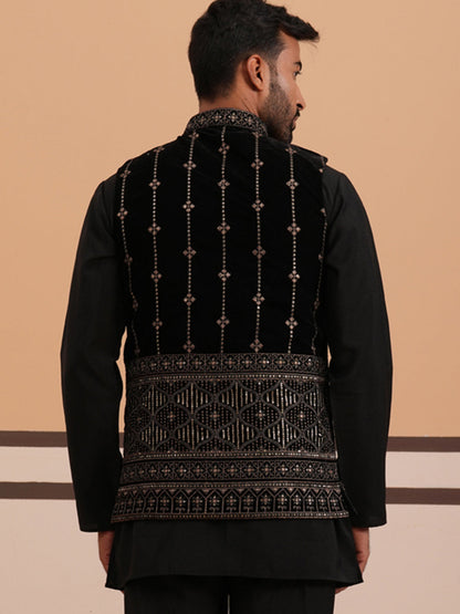 Velvet Sequin Embroidered Nehru Jacket