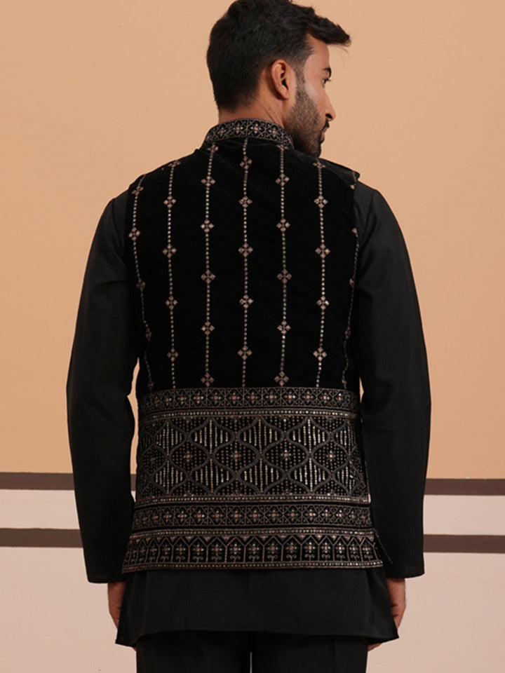 Velvet Sequin Embroidered Nehru Jacket