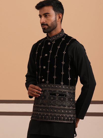 Velvet Sequin Embroidered Nehru Jacket