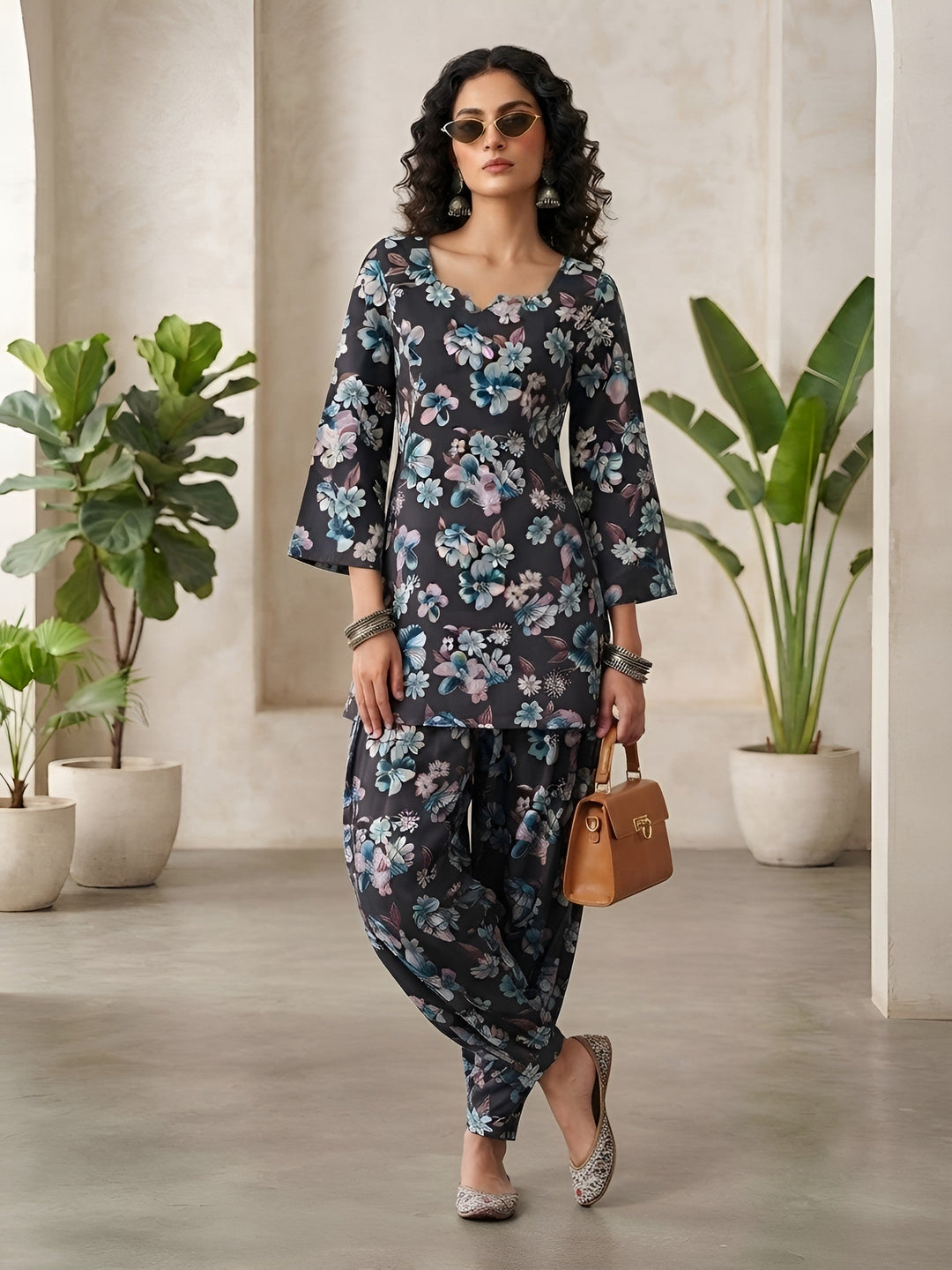 Printed Kurti &amp; Farshi Salwar Kurta Set